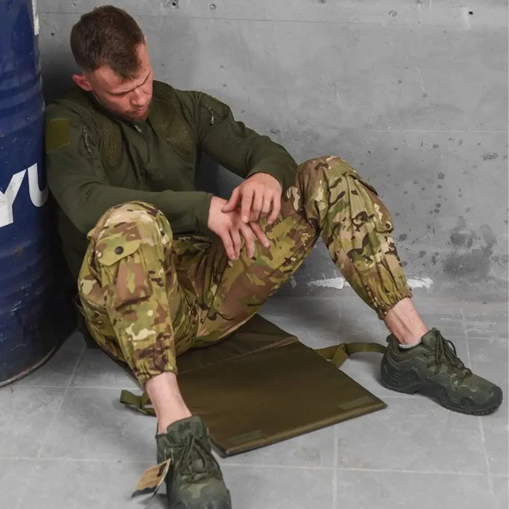 Folding three-section seat pad with Molle fastening, olive, 105x40x2 cm💛💙