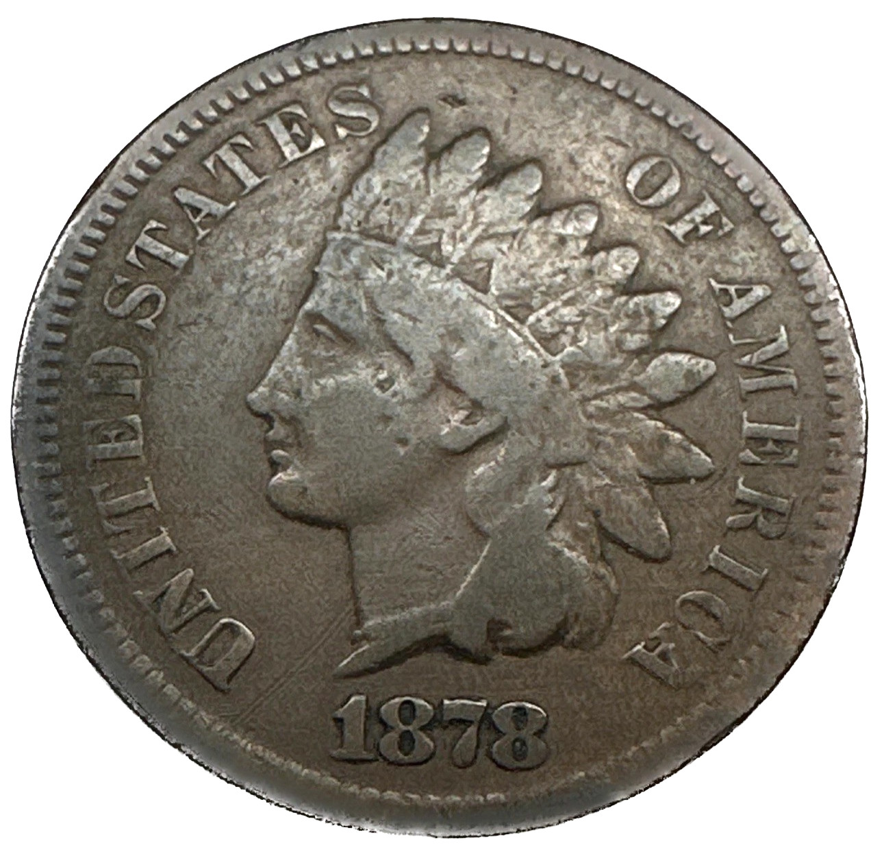 1878 Indian Head Cent Good - Very Good Average Circulated Condition Bronze Penny