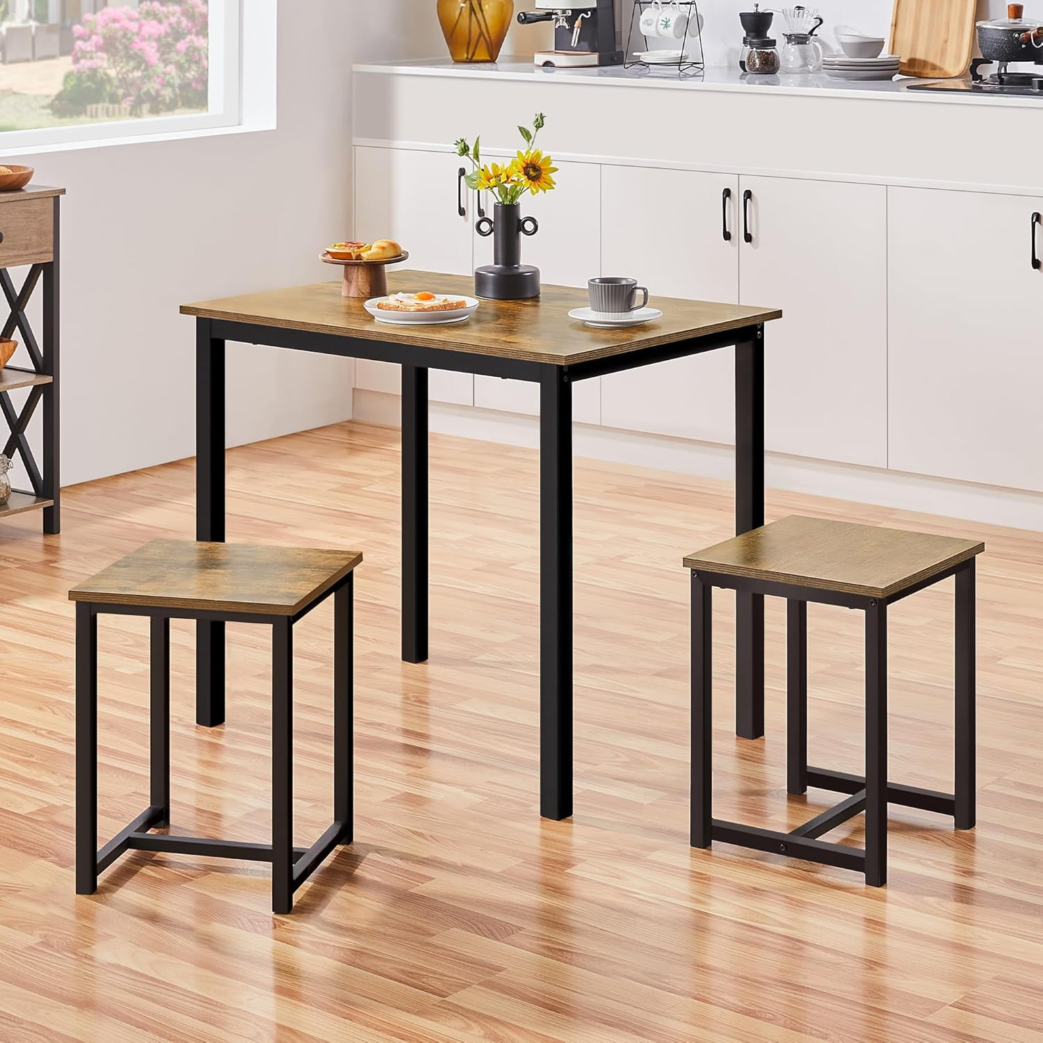 3 Piece Dining Table Set - Kitchen Table & Chair Set - Breakfast Nook Table W/ 2