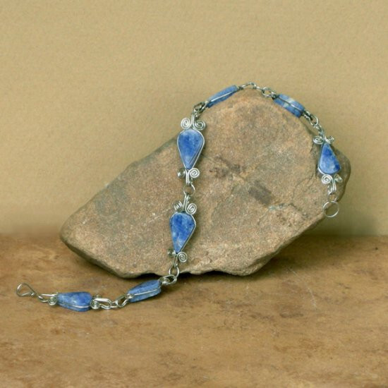 Handcrafted Sodalite/Alpaca Silver Seven Stone Bracelet Fair Trade