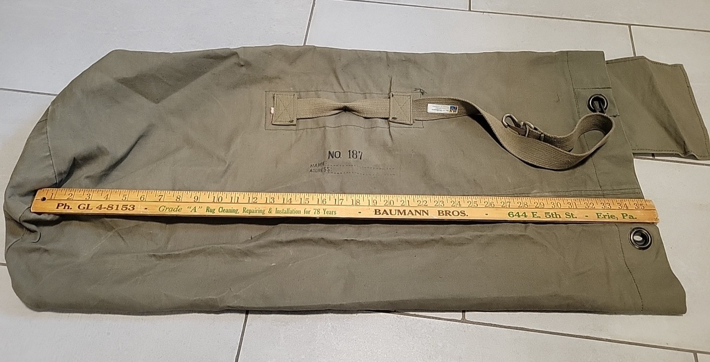 Vintage US Military Army Green Large Canvas Duffel Bag Rucksack Made In Japan