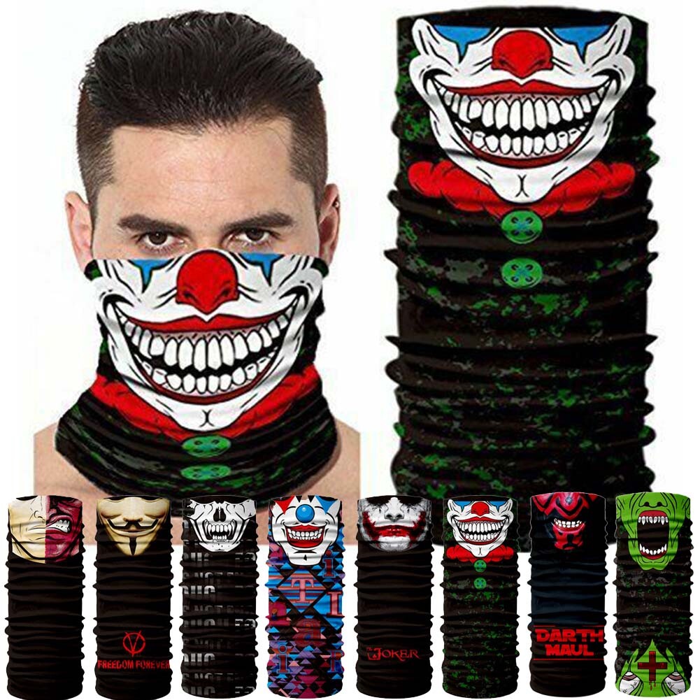 UV Protection Clown Skull Face Mask Halloween Breathable Neck Tube Gaiter Scarf