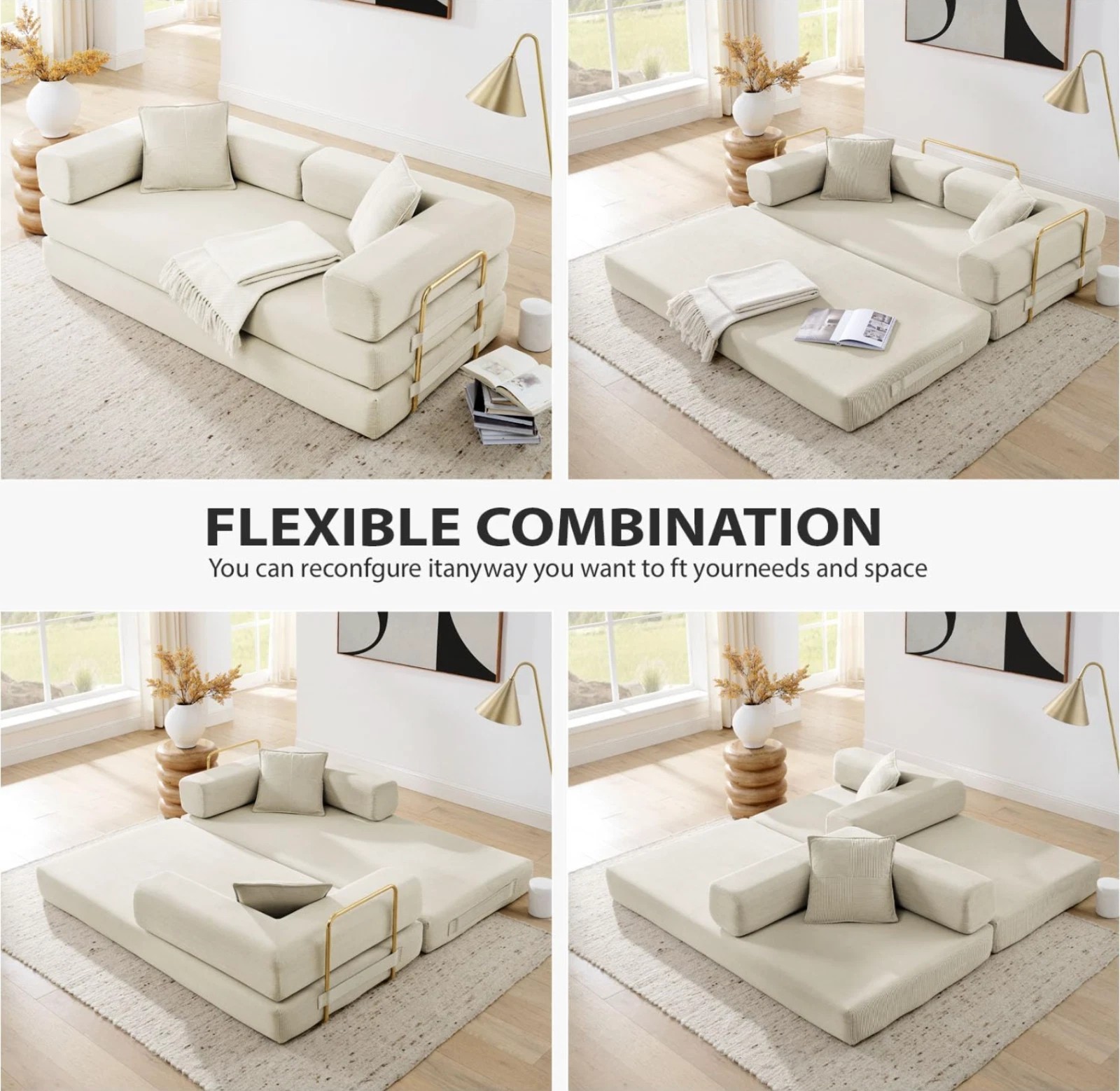 Sofá Cama Convertible Convertible Sleeper Sofa Bed Folding Futon Pull Out Beige