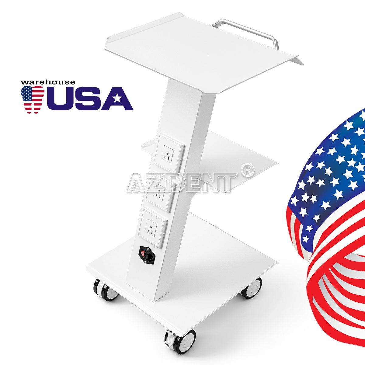 Dental Mobile Trolley Tool Cart 3-Layer Drawer Multi-Function Cart power socket