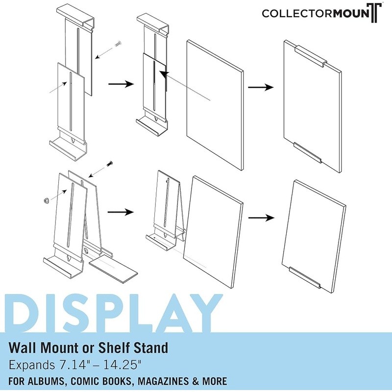 Comic Book Mount Display Holder Wall Shelf Vinyl Records 5-Pack Adjustable New