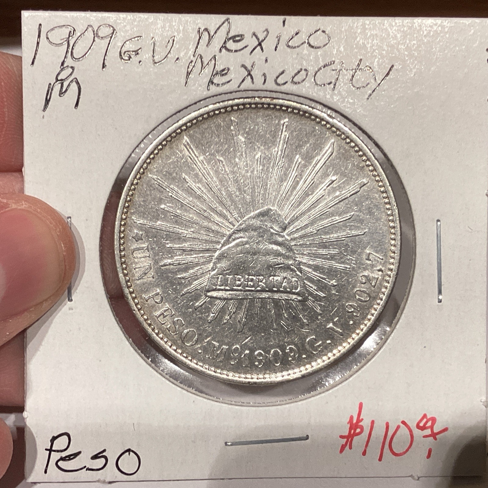 Mexico 1909 1 Peso Mexico City AU+