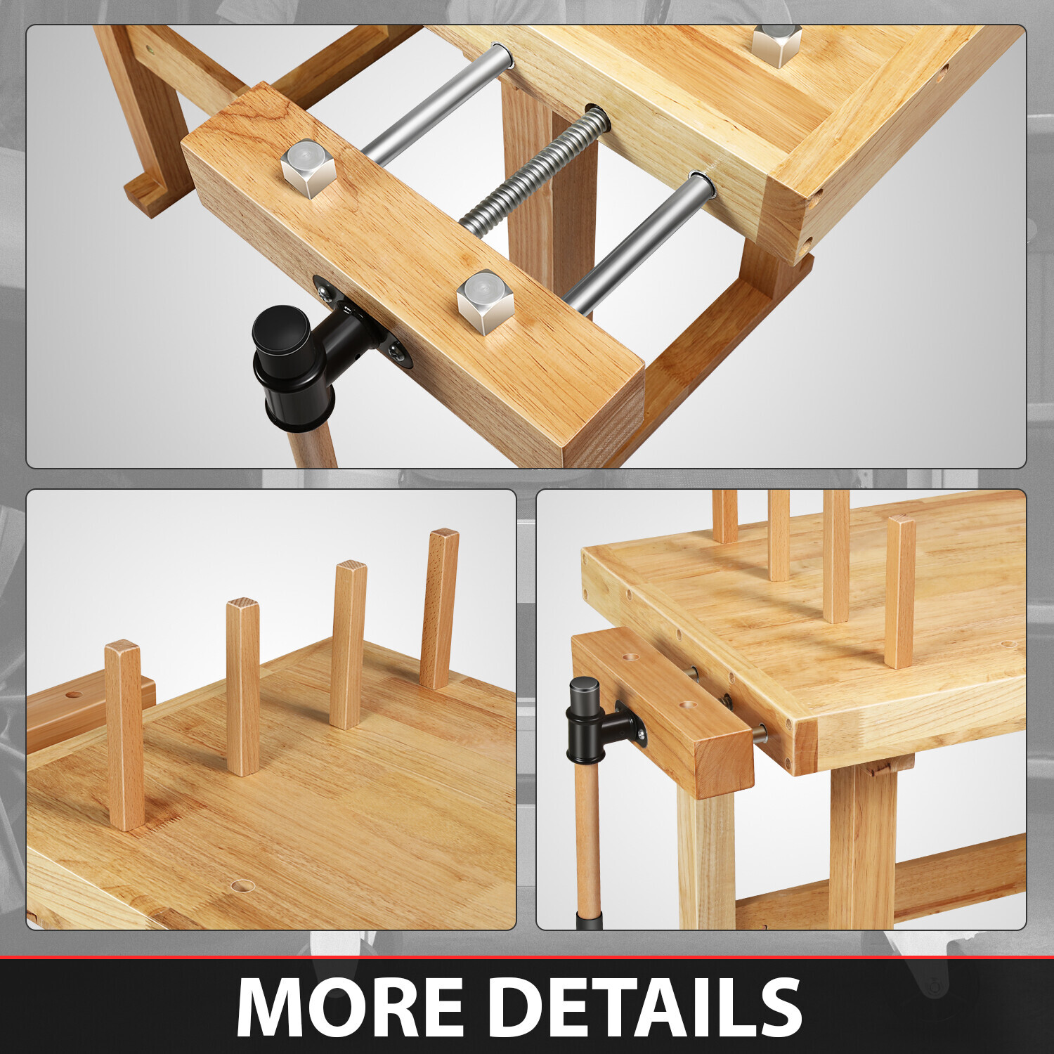 40" x 25" Heavy Duty Oak Plank Workbench Work Table w/ 2 Adjustable Handles