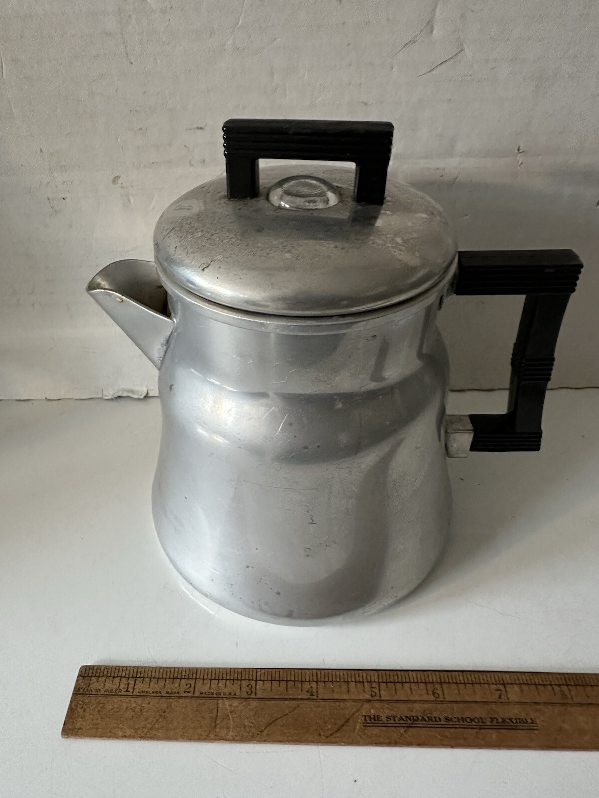 Vintage Coffee Pot Wear-Ever Aluminum No. 3008 Art Deco Handles 8 Cups Size