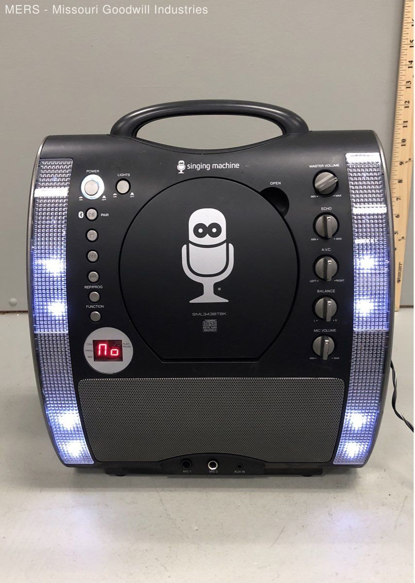 Singing Machine SML343BTBK Bluetooth CDG Karaoke Player Black LED Lights