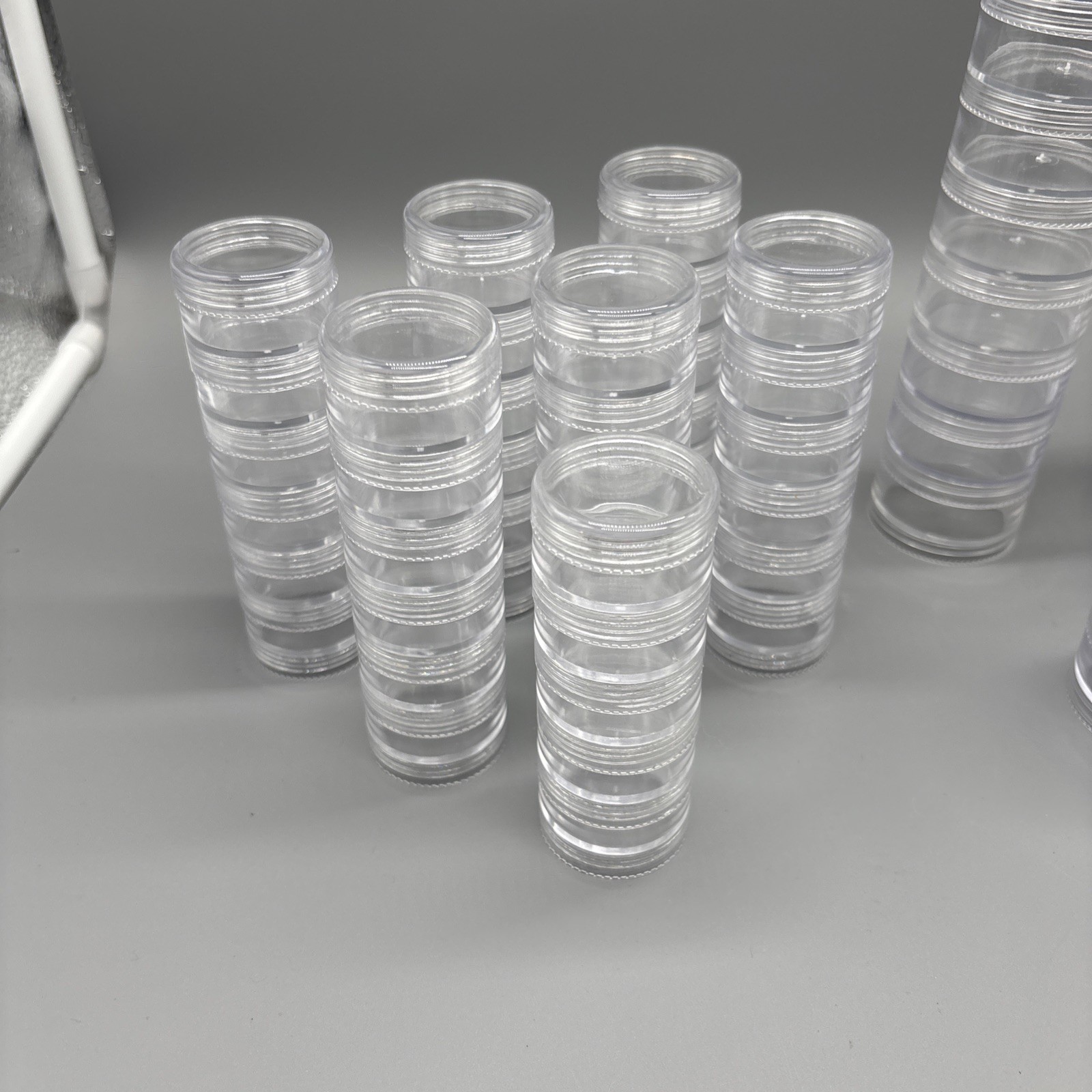 Lot Of Plastic Storage Containers Layer Screw On Stackable Round Cross Stitch