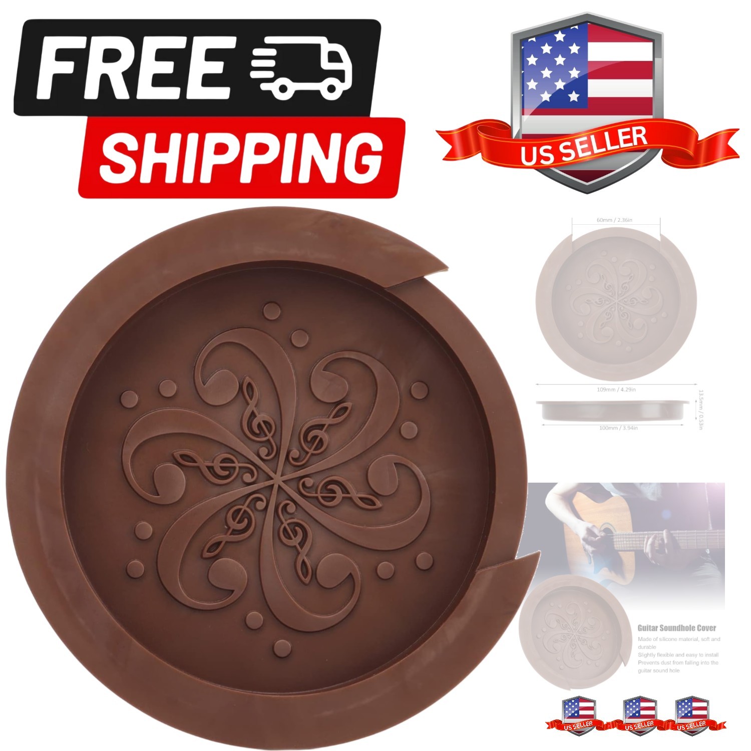 Acoustic Sound Hole Cover, 4 inch Guitar Soundhole Cover, Rubber Dustproof Gu...