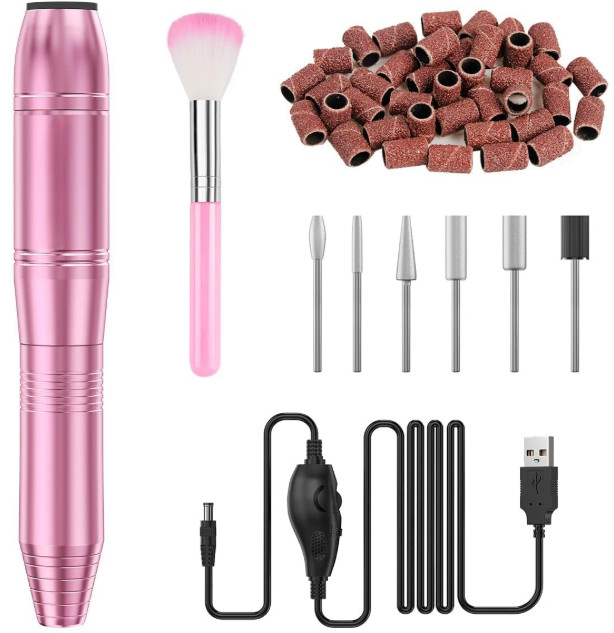 Torno Eléctrico Uñas USB Portátil Lima Manicura Pedicura Acrílicas Rosa, Nuevo