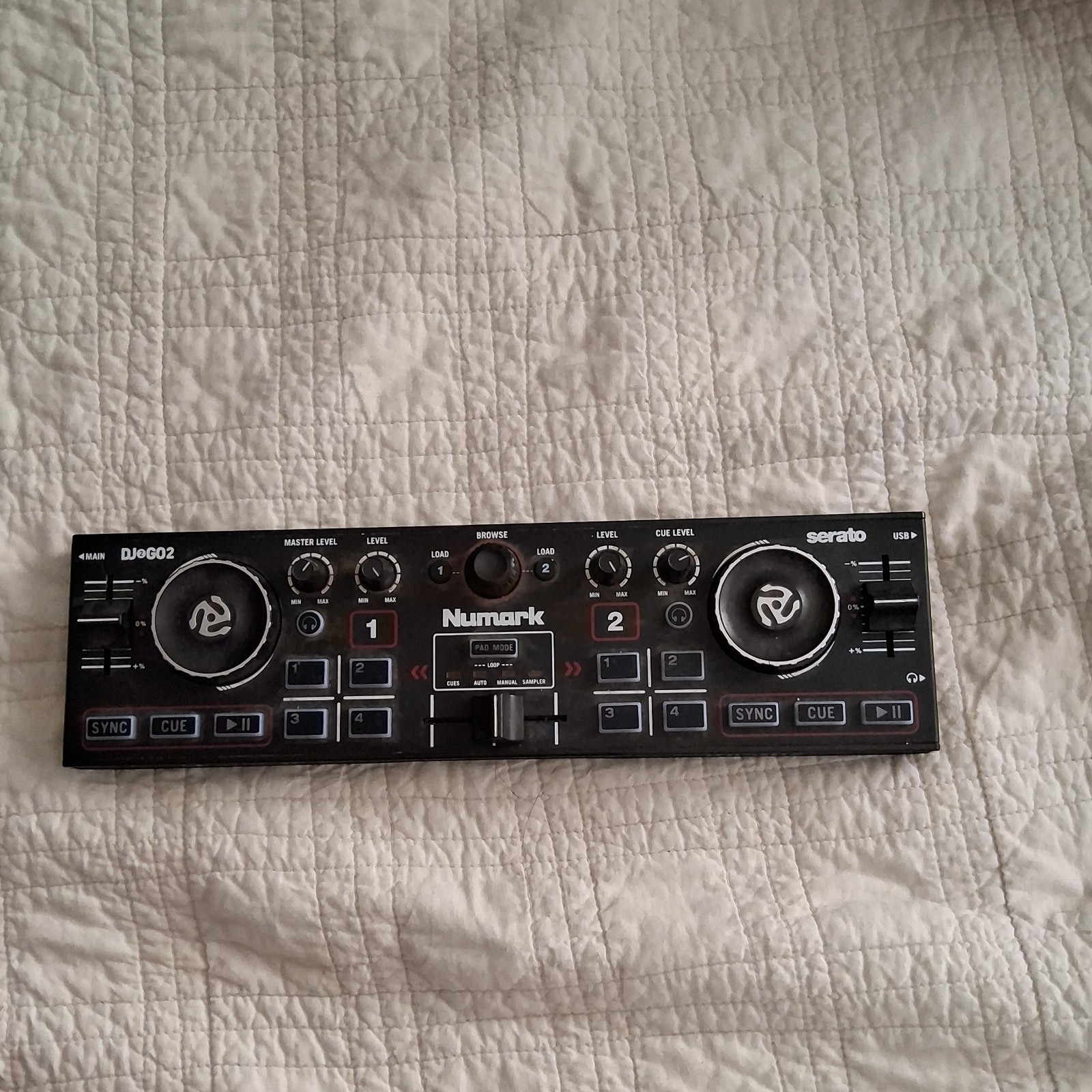 Numark DJ2GO2 2-Deck USB DJ Controller, Touch Jog Wheels, 8 Pads, Black