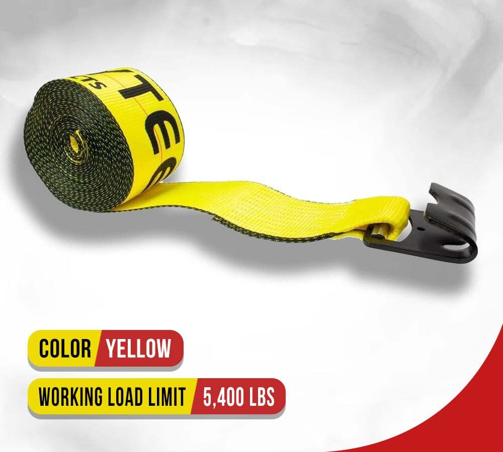 (10 Pack) 4"x27' Winch Straps w/flat hook, WLL 5400 Flatbed Tie Down Strap