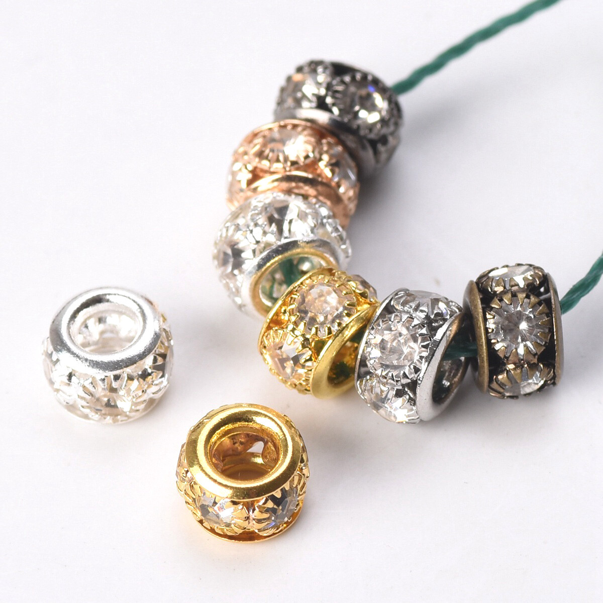 10pcs Rondelle Crystal Gold/Silver 8mm 10mm Brass Metal Loose Spacer Beads