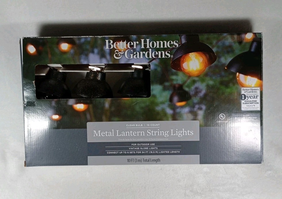 Better4 Homes & Gardens Metal Lantern String Lights NEW 10' Long, 10 Bulbs
