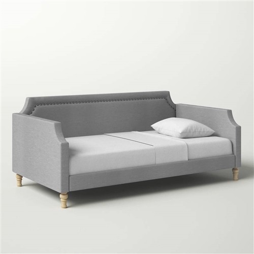 Twin Grey Fabric Upholstered Daybed with Nailhead Trim