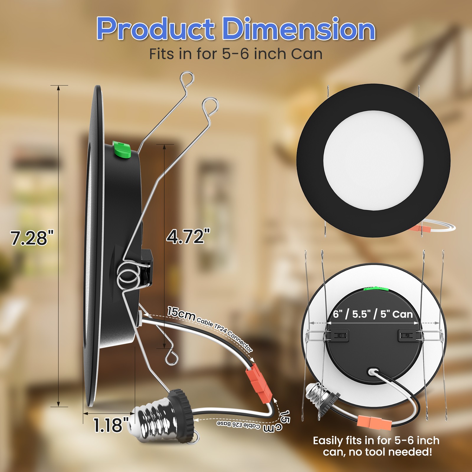 12W 5/6 Inch 5CCT LED Ceiling Lights Dimmable Black 1100lm Downlights Lamps Slim