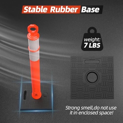 Portable 42" Traffic Delineator Posts with Reflective Collars - 3 Pack for Road
