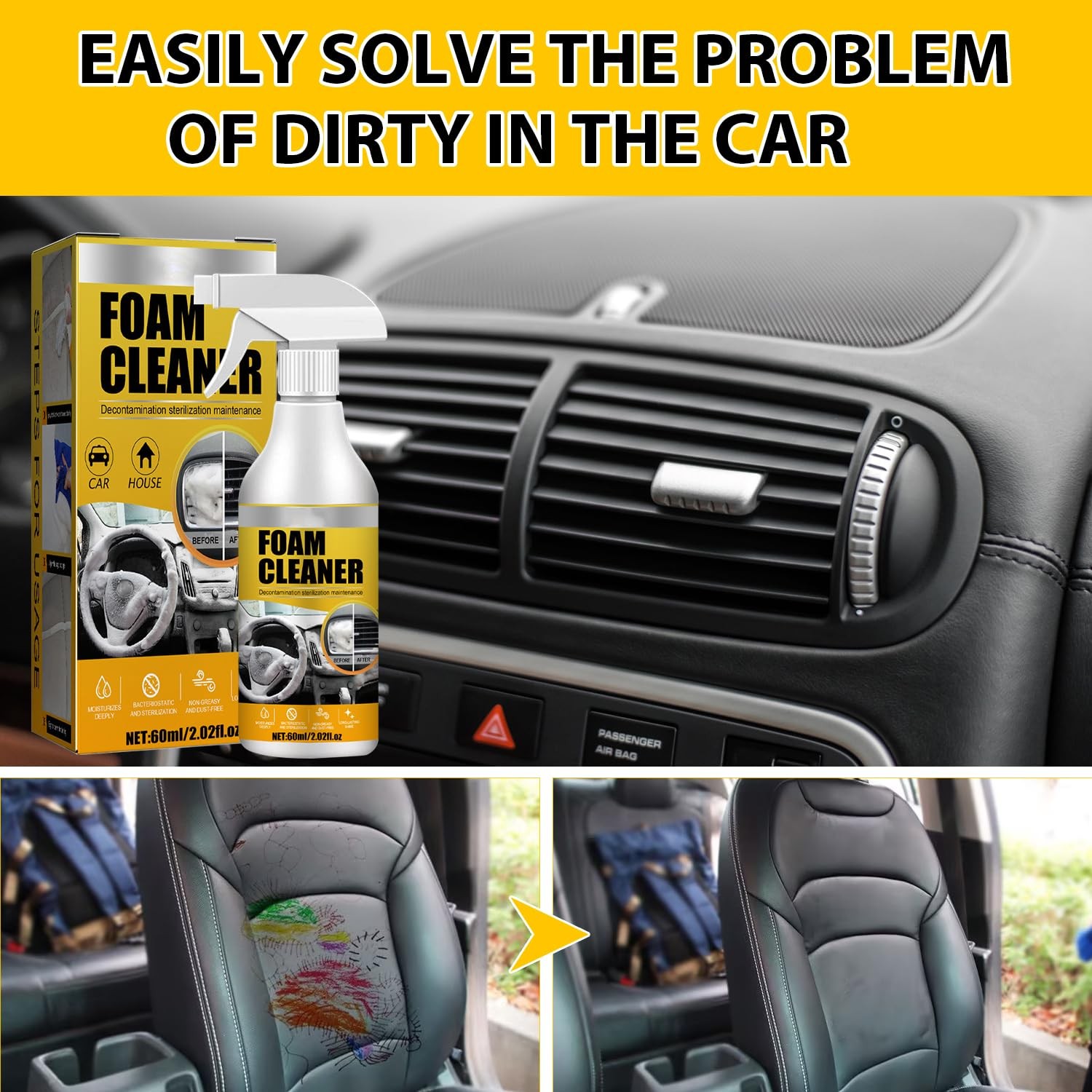 2PCS Multi-Purpose Foam Cleaner, 2024 New All Around Master Foam Cleaner, Car...
