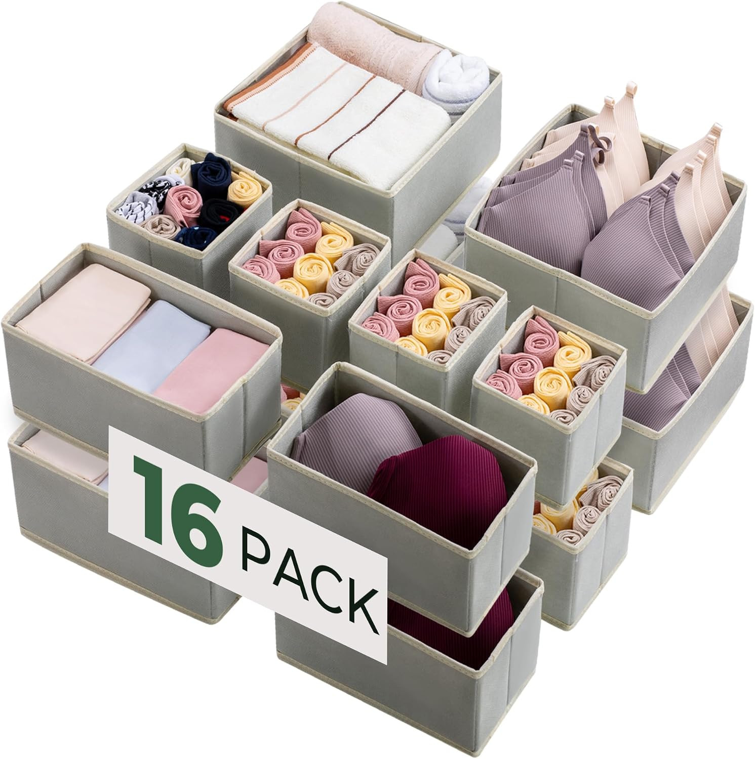 16 Pack Drawer Organizer Clothes, Dresser Drawer Organizers for Clothing Fabric