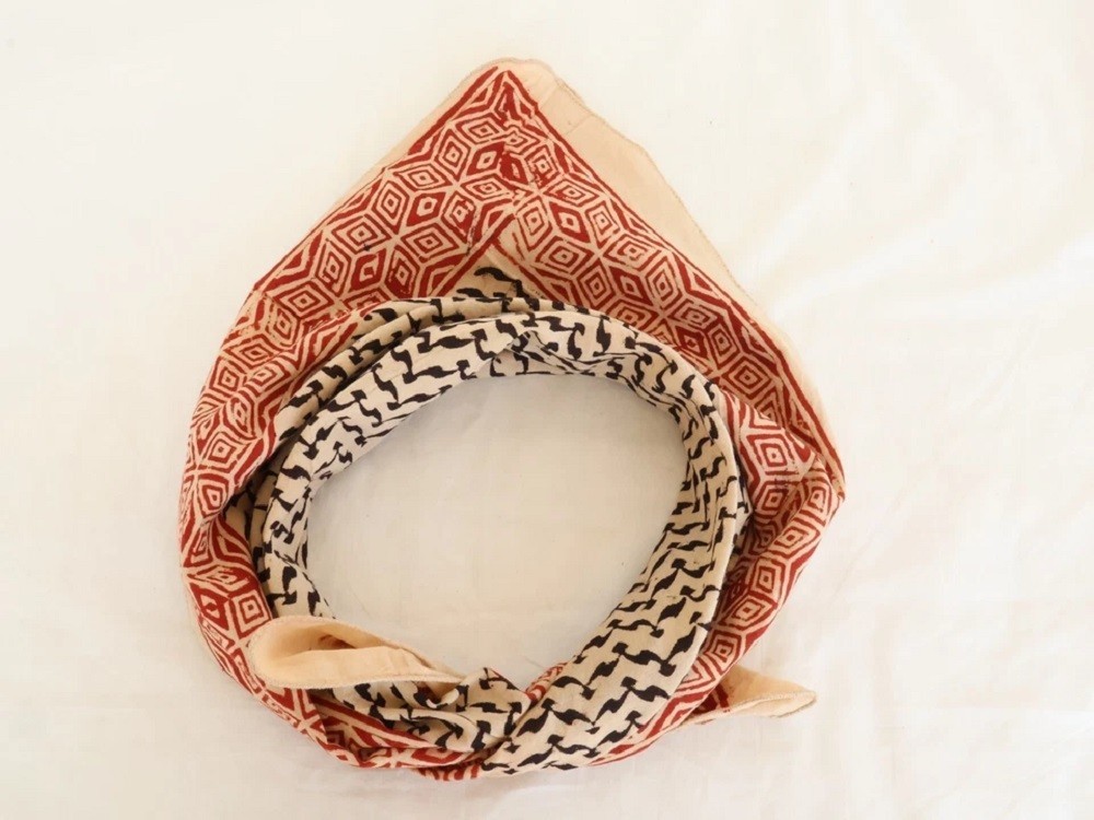 Indian Organic Cotton Bandana, Block Print Scarf Foulard Neckerchief pure cotton