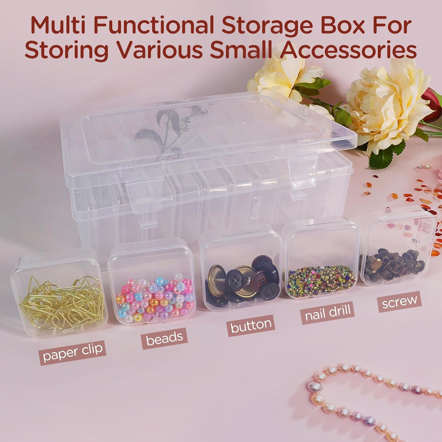 30Pack Bead Organizer Box with Hinged Lid - Clear Bead Storage Containers for O