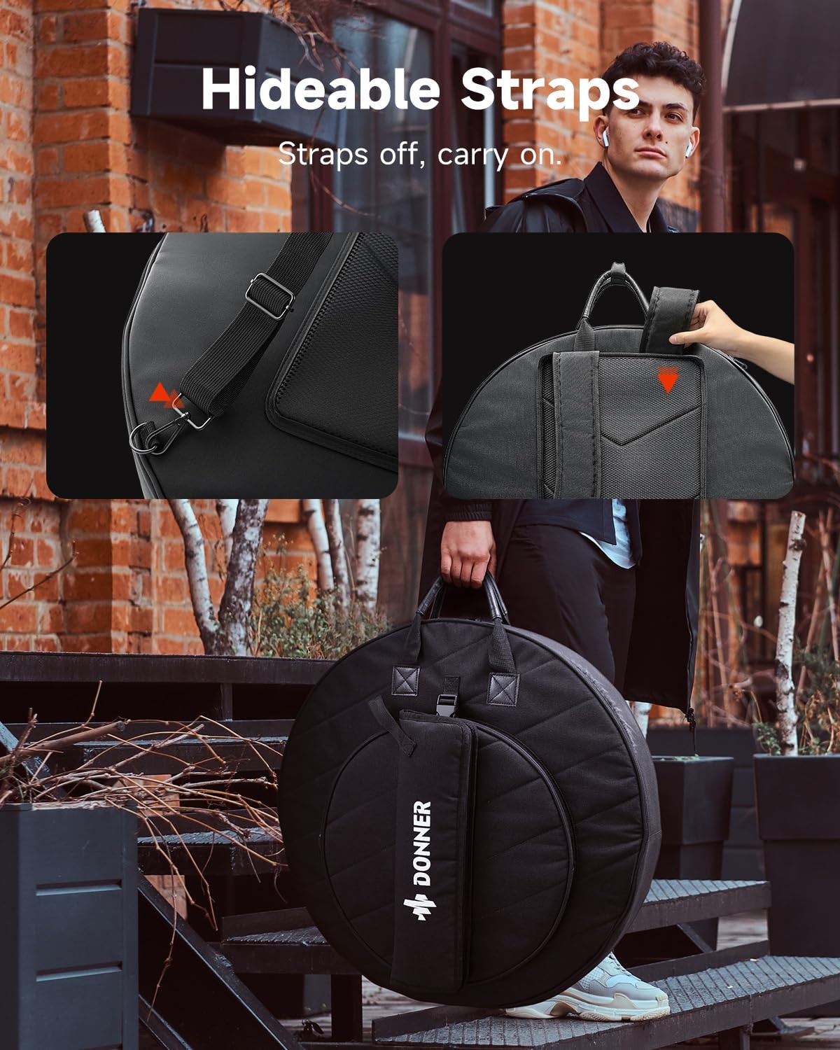 Donner Cymbal Bag with Drumstick Bag, Backpack Large, Black