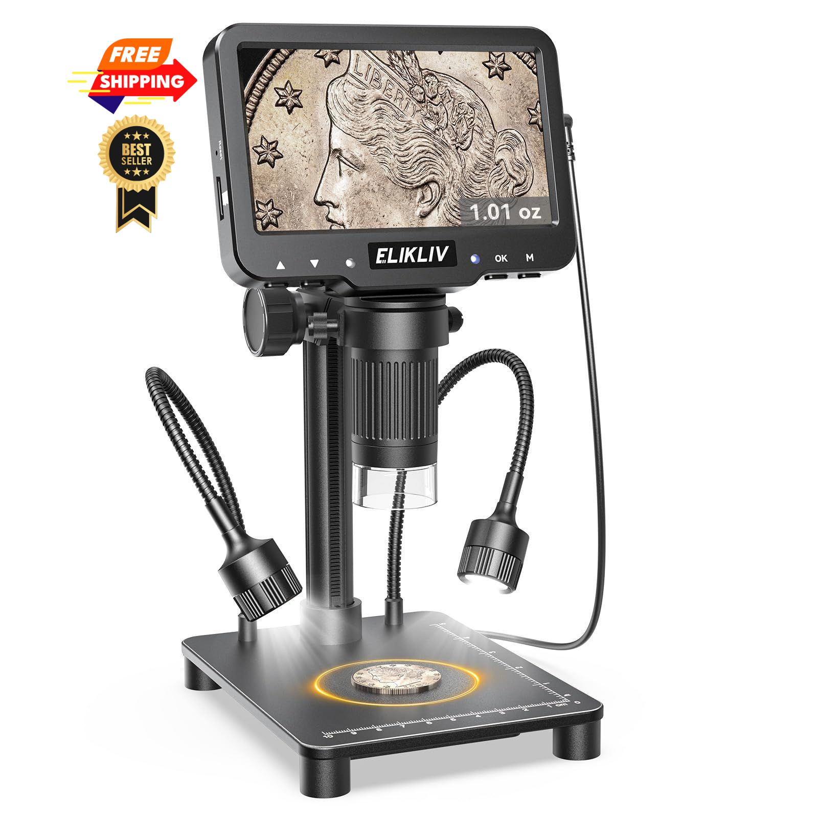 Elikliv Microscope with Weighing Scale, Digital Magnifier for Error Black