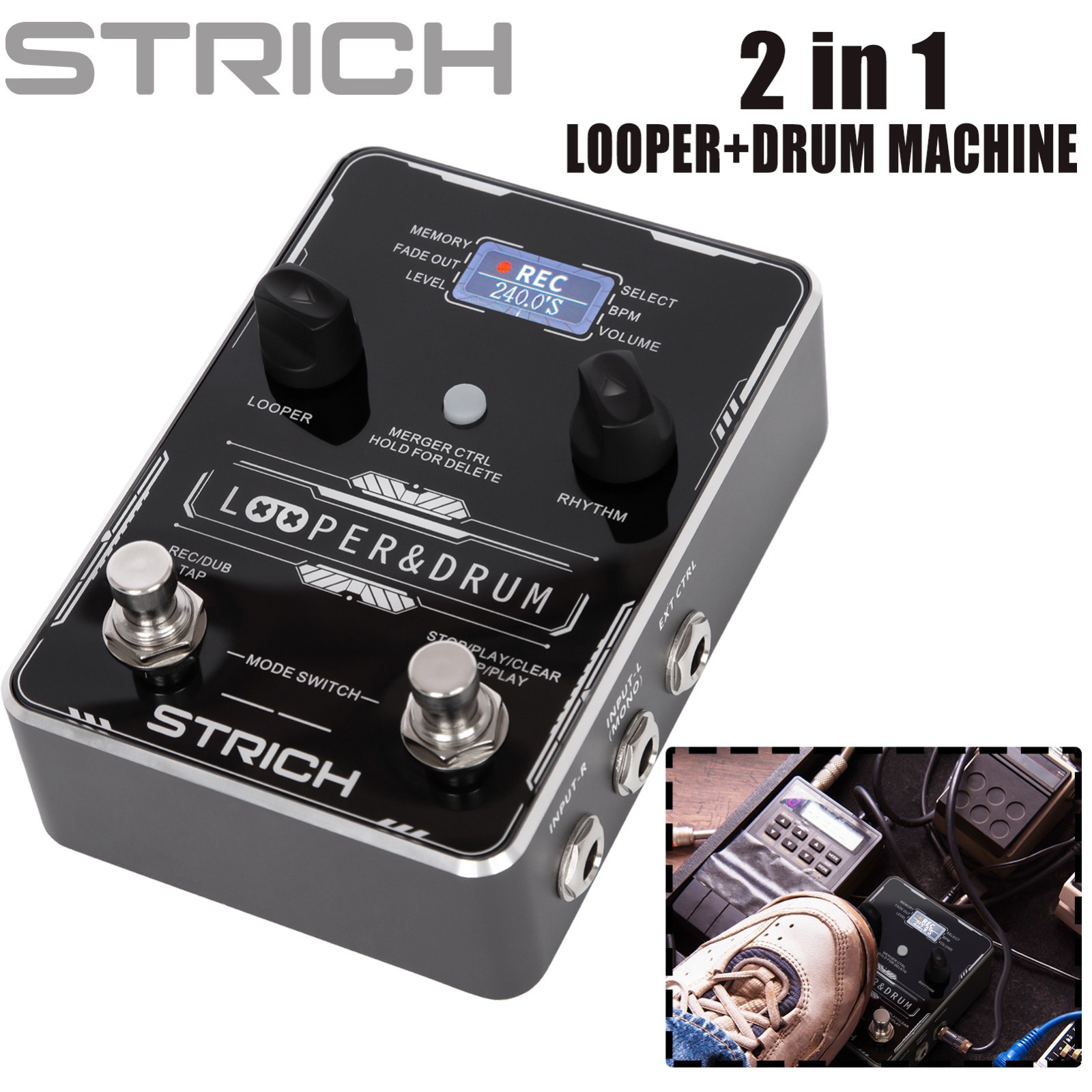 STRICH Pedal Effect Stereo Looper Guitar Pedal Built-in Versatile Drum Machine