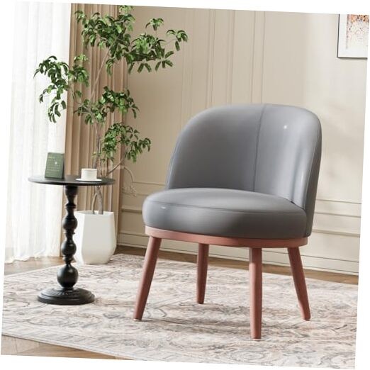 Accent Chair Mid-Century Modern Chair PU Leather Upholstered Set of 1 Dark Gray