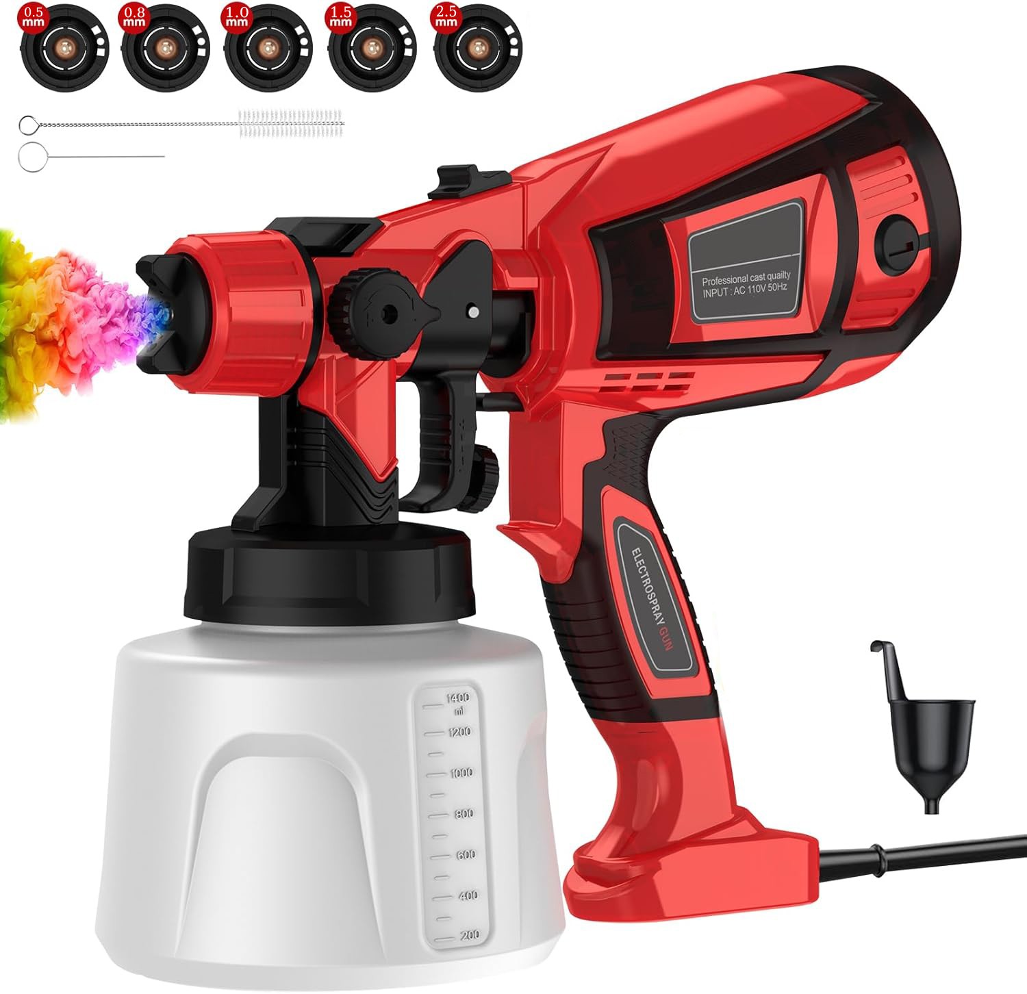 850W High Pressure Electric Paint Sprayer, 1400ML HVLP Spray Paint Gun 5 Nozzles