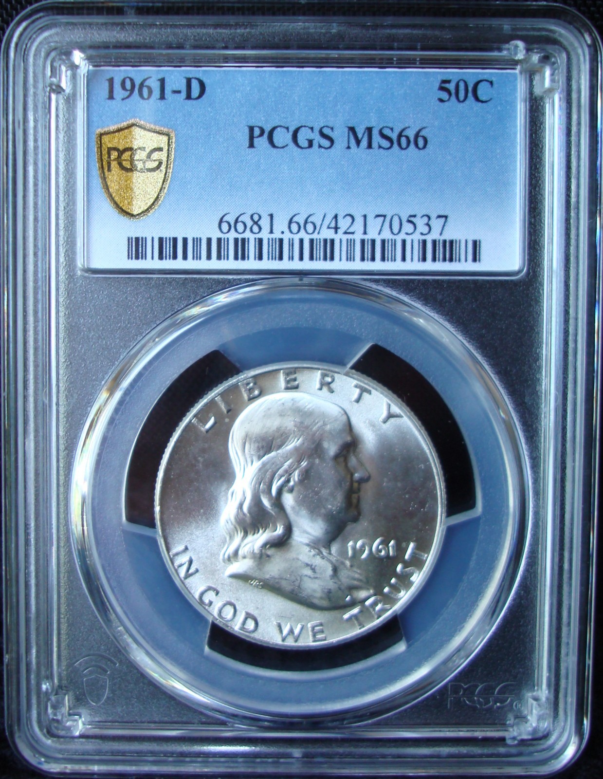 1961-D Franklin Silver Half Dollar - PCGS MS 66 - Gold Shield