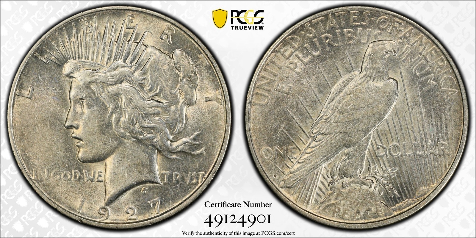 1927 D Peace Silver Dollar PCGS AU-50