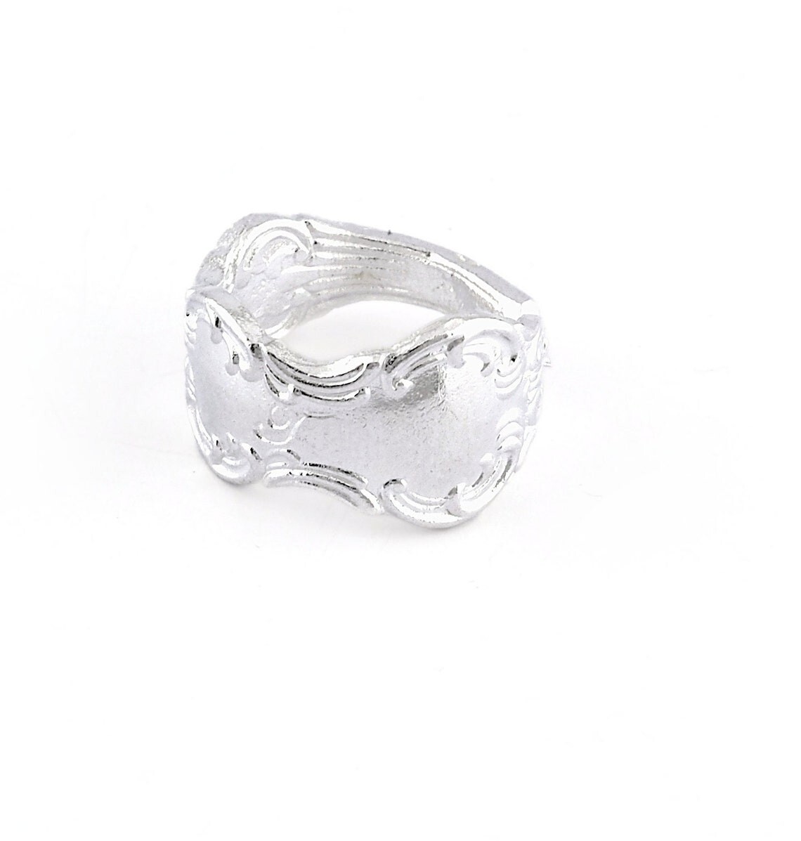 Spoon Ring Flower Patterned Adjustable Shiny Silver Plated brass 8US size 2676