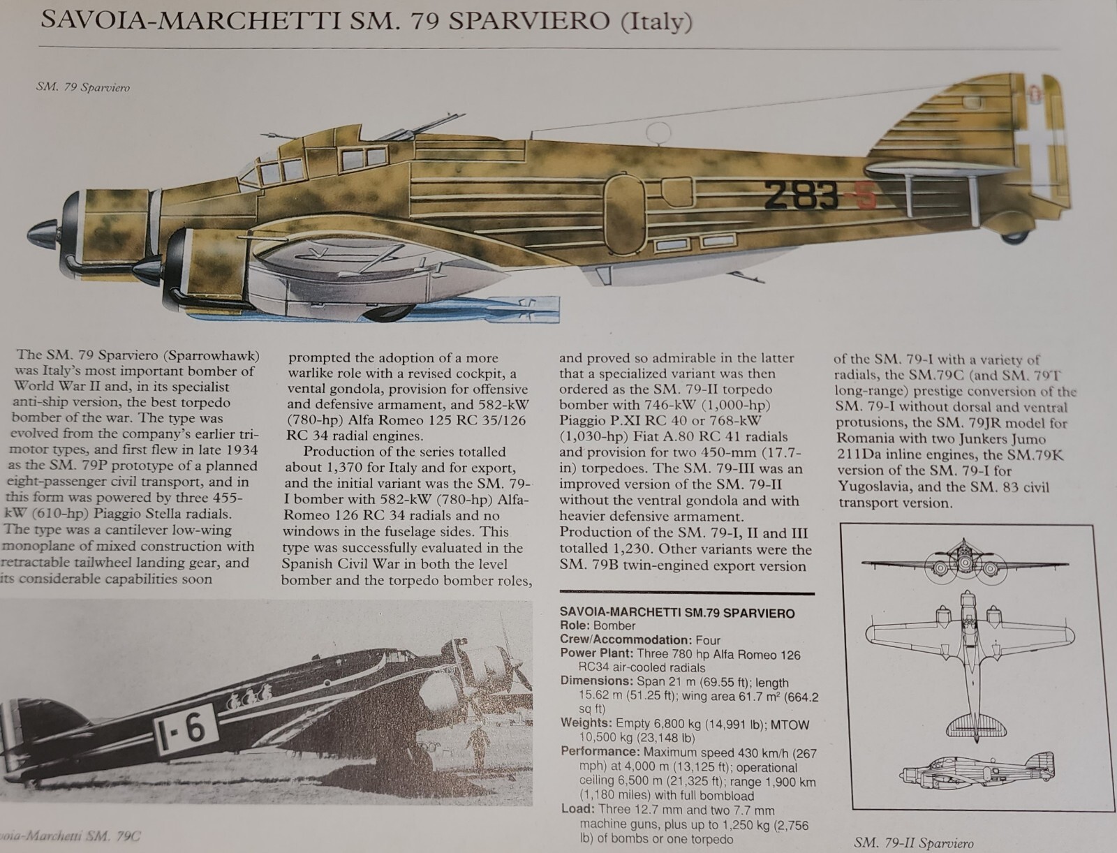 Savoia Marchetti SM Aircraft Picture Out of Print Article Spec Sheet Art Decor