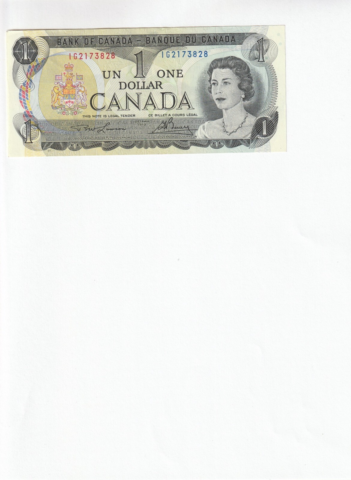 CANADA -UNC   1973  $1 DOLLAR BANKNOTE Lawson & Bouey   LOOK NICE