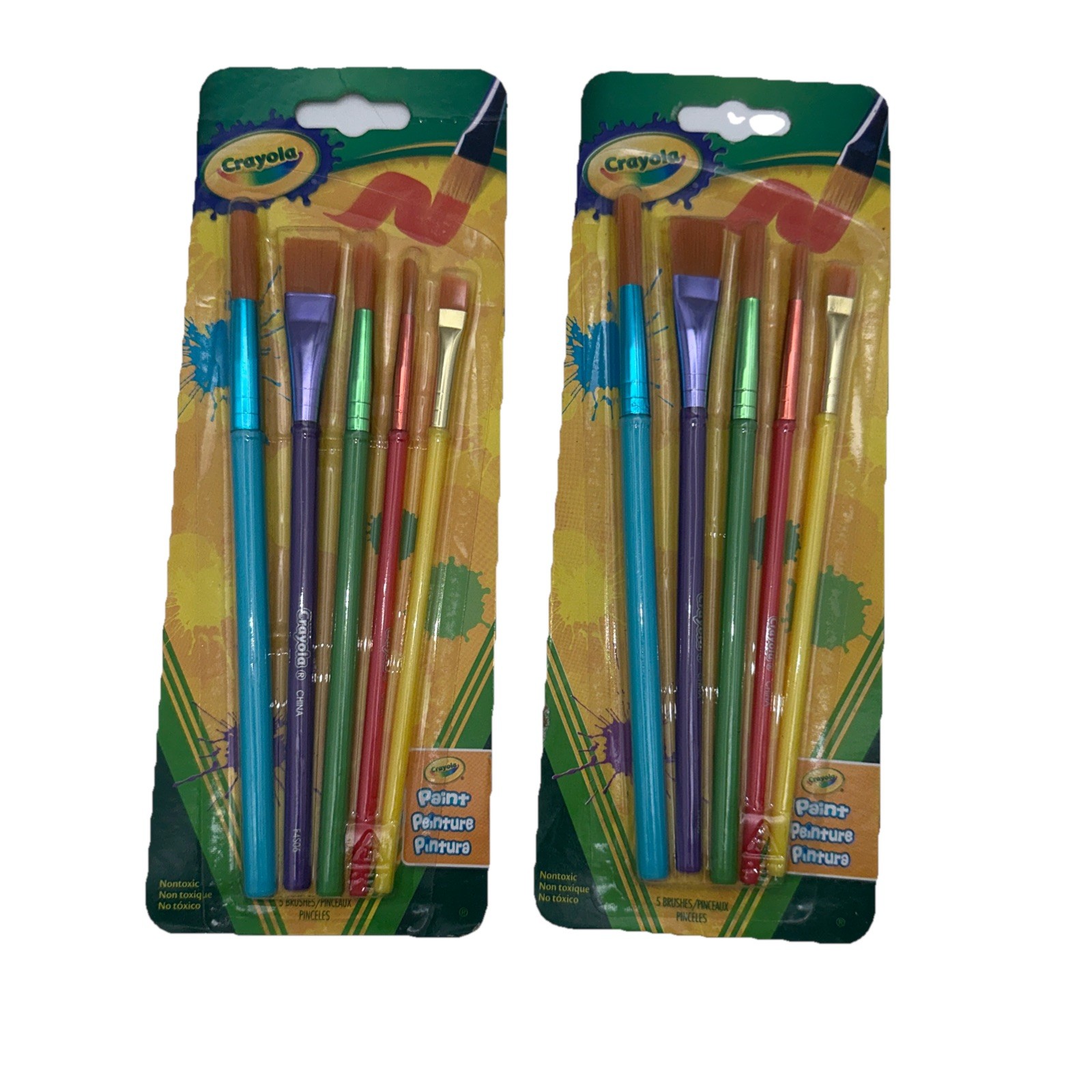 (set of 2) Crayola 5ct Paint Brush Variety Pack Angle & Flat Styles 10 Total