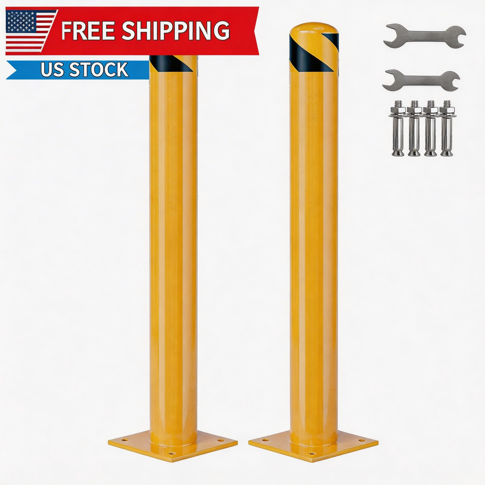 2 Packs Inch Height Bollard Post, 4.5 Inch Diameter, Yellow Safety Steel Boll 36