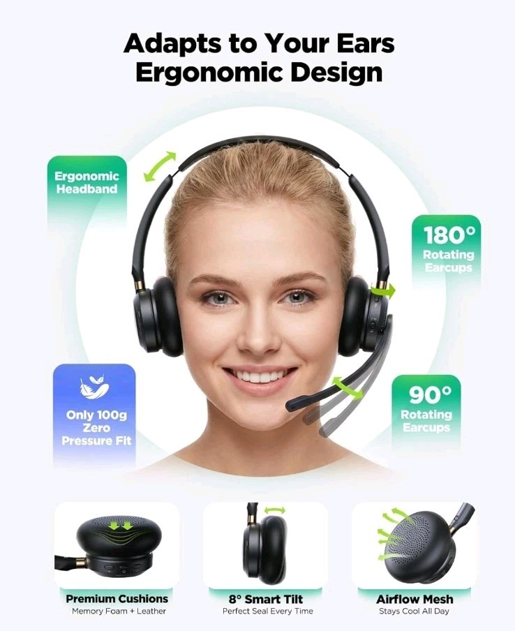 acer Wireless Bluetooth Headset with Mic and Charge Stand for Work, PC, OHR689
