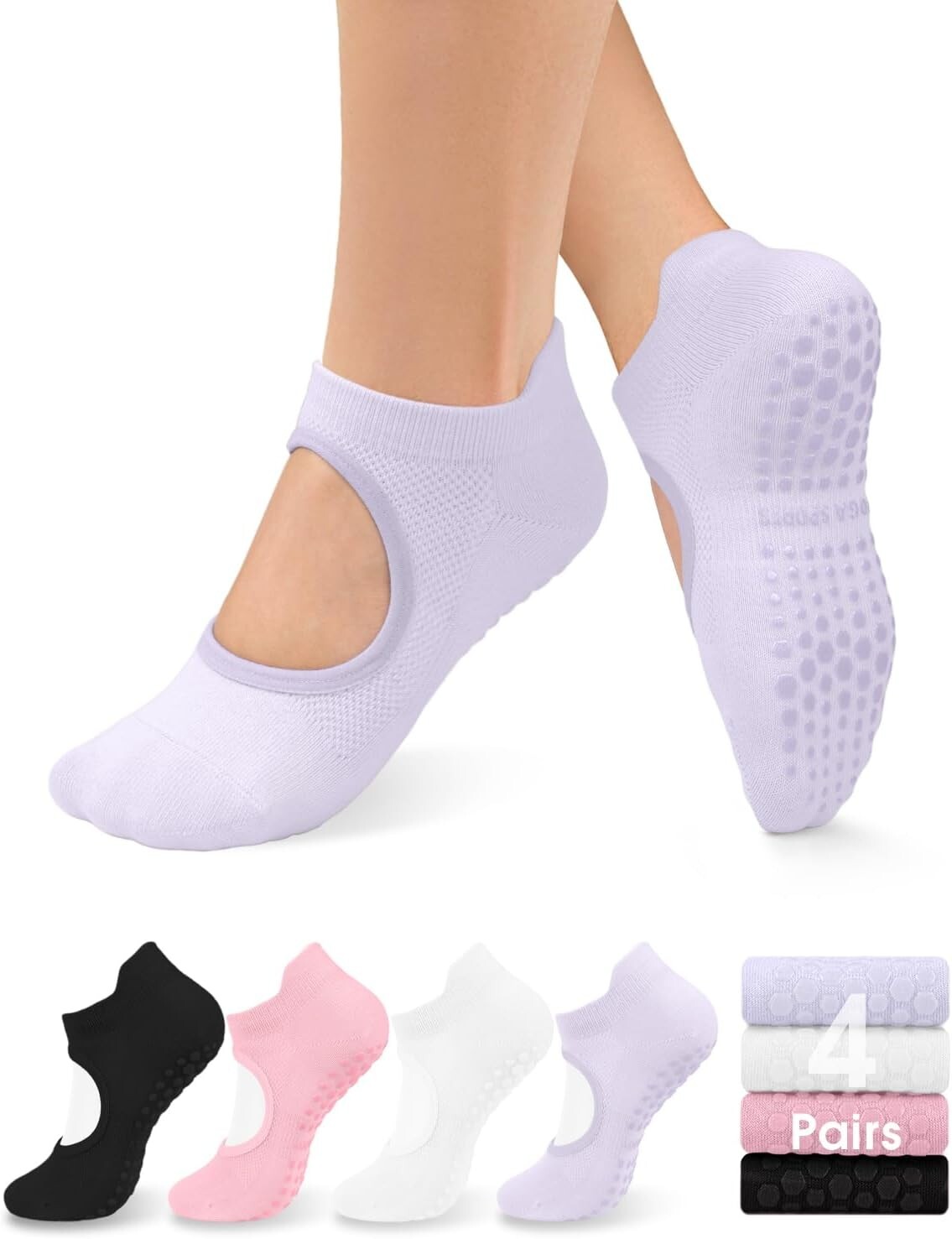 Grip Pilates Socks 4/6 for Women – Non-Slip Yoga Socks with Grips