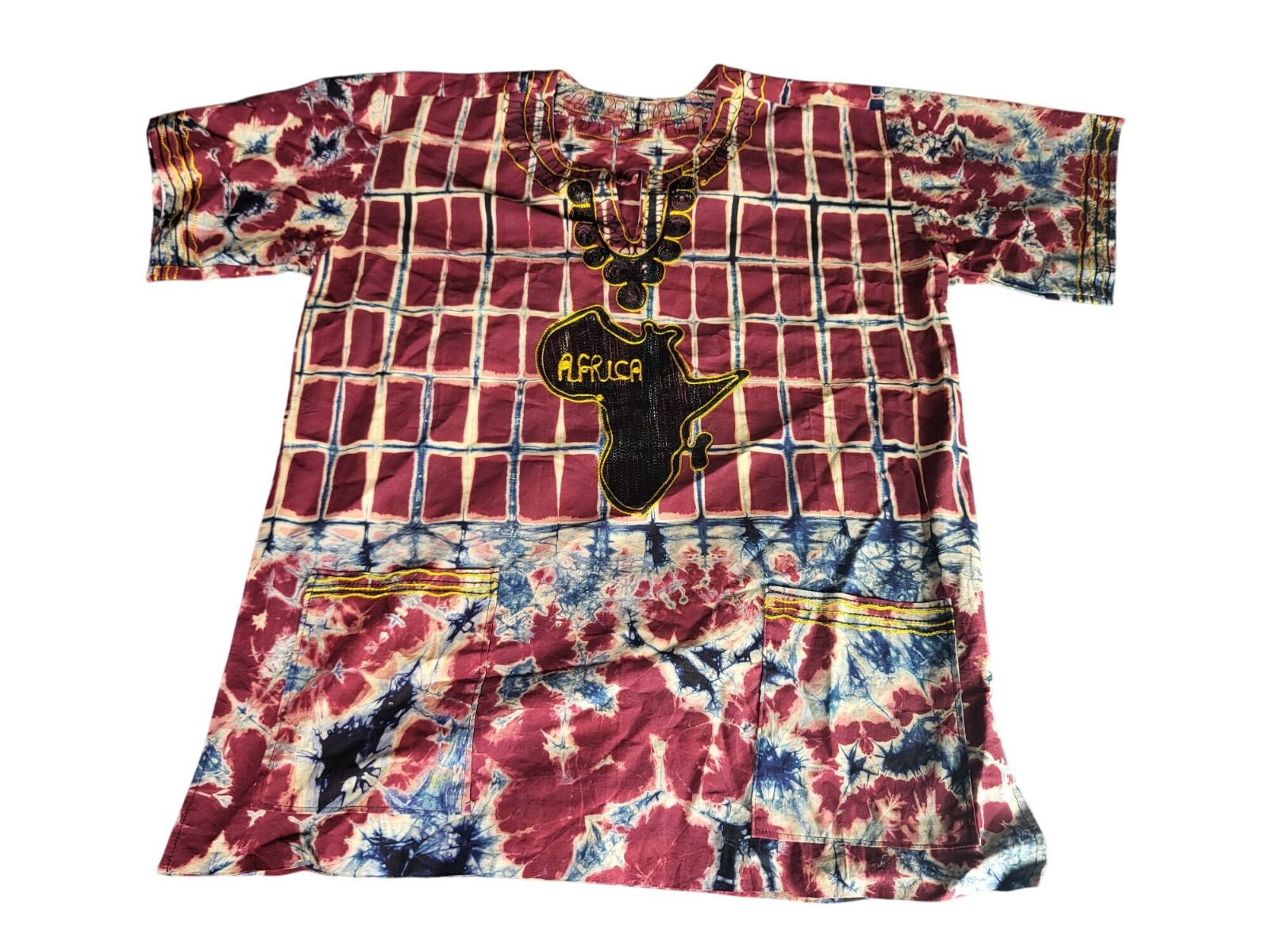 African Tie Dye Dashiki Unisex Sz XL Embroidered Continent Motherland Casualwear