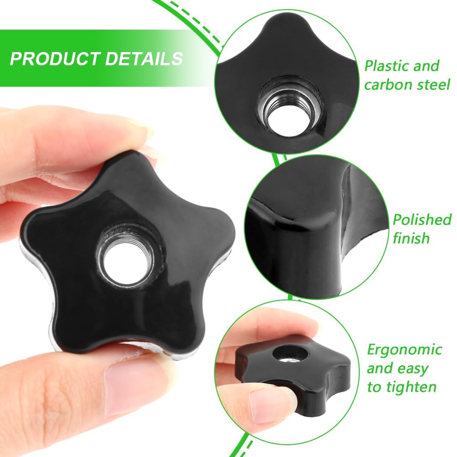 4PCS T-Track Knobs, 3/8 Inch 16 Through-Hole knobs, Five-Star Thru Threaded K...
