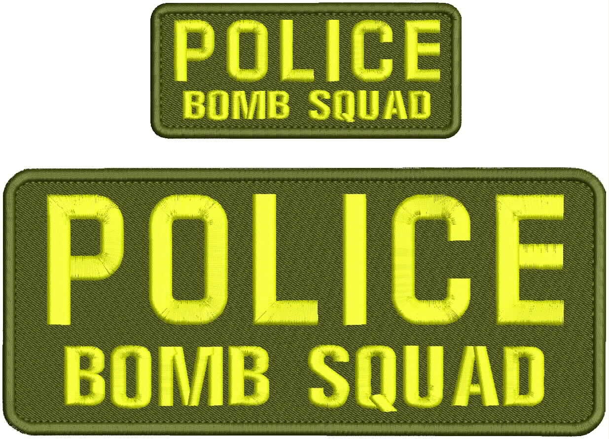 Collectible 2 Embroidery Patch Police B Squad 4x10 and 2x5 Yellow On Od Green