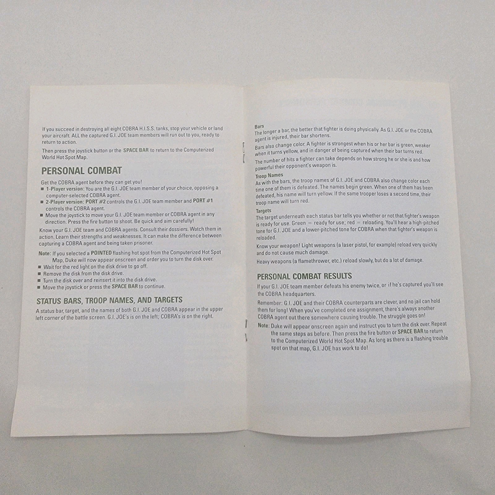Commodore 64 GI Joe A Real American Hero Instruction Manual