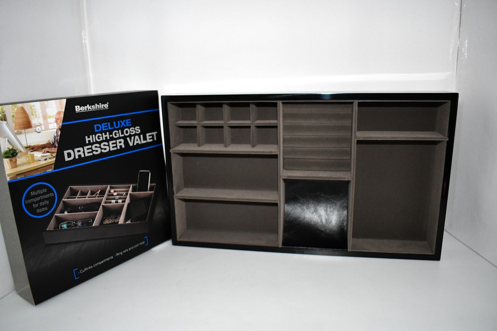 Berkshire High Gloss Dresser Valet in Black Multi #BR6-37805 NIB