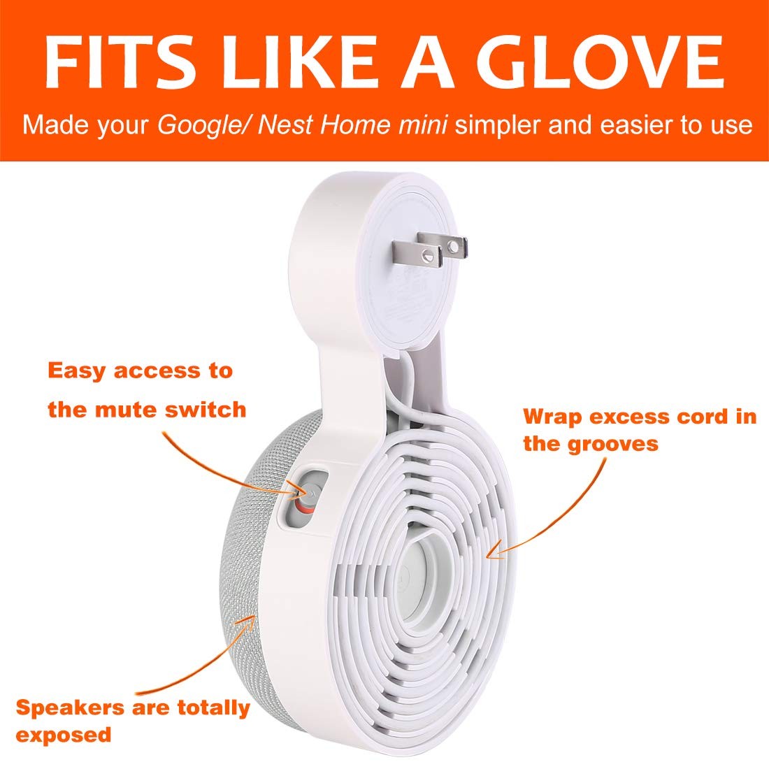 Outlet Wall Mount Holder for Google Nest Mini and Google Home Mini, A SpaceSa...