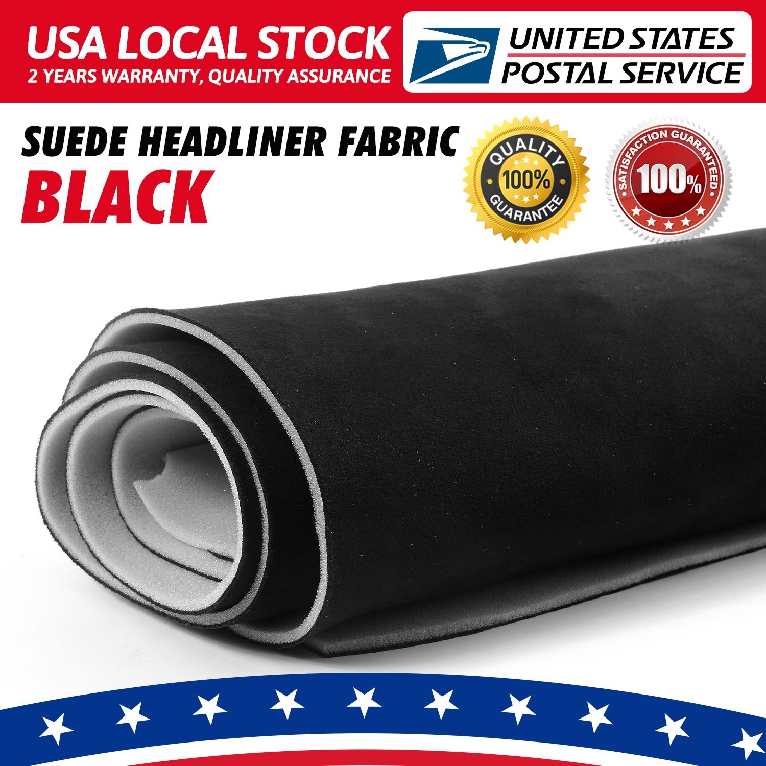 3MM Black Suede Headliner Fabric 80"x60" Foam Backed for Car Inner Roof Repair