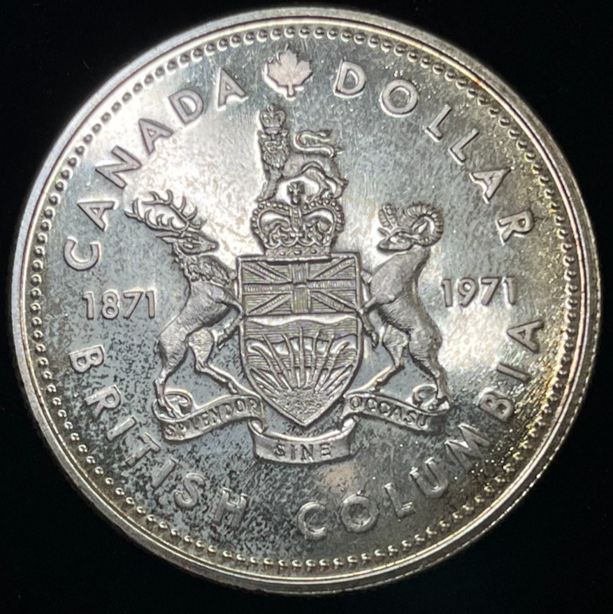 1971 Canada British Columbia Dollar Silver Coin Excellent Condition