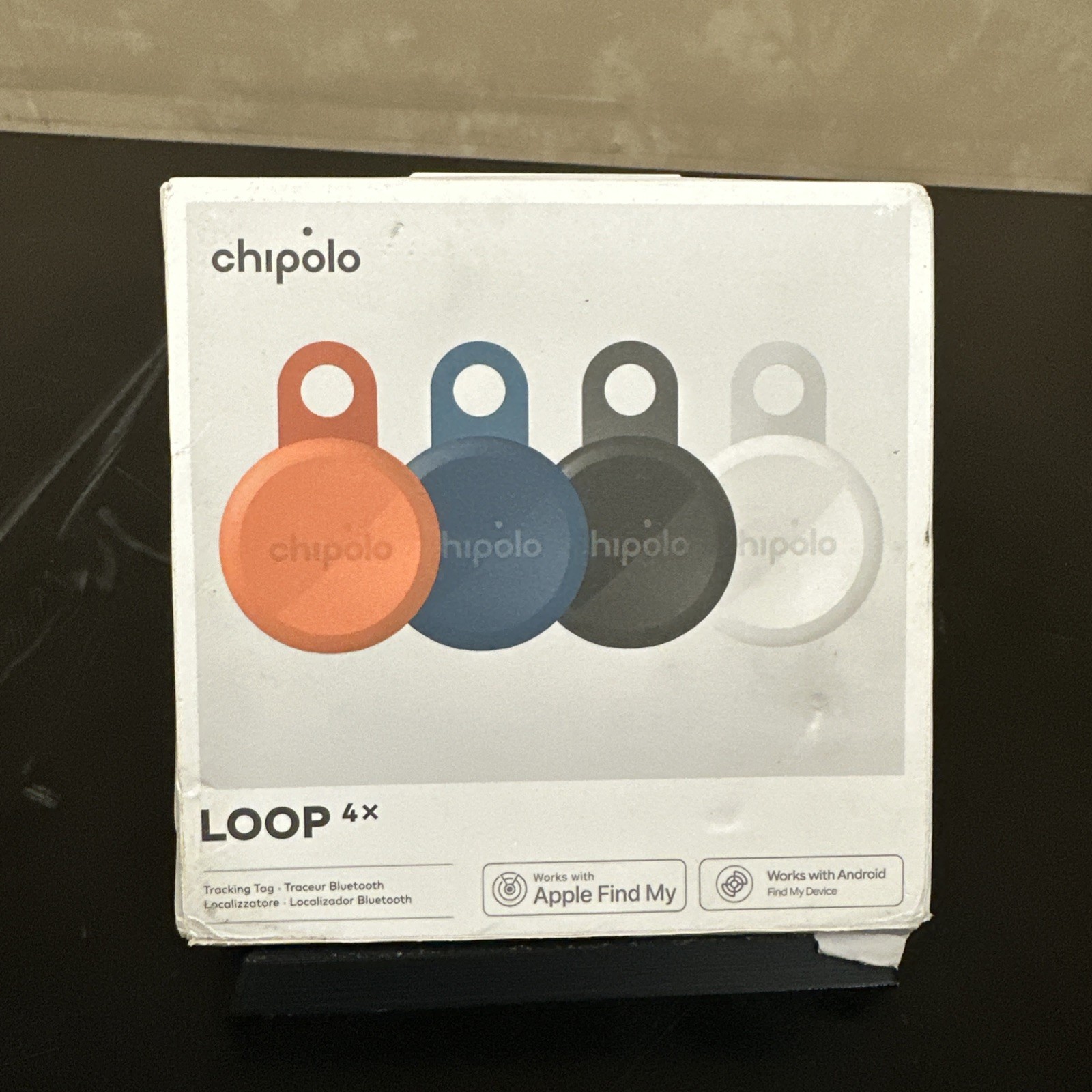 Chipolo - LOOP - Rechargeable Bluetooth Tracker for Keys & Bags 4 Pack